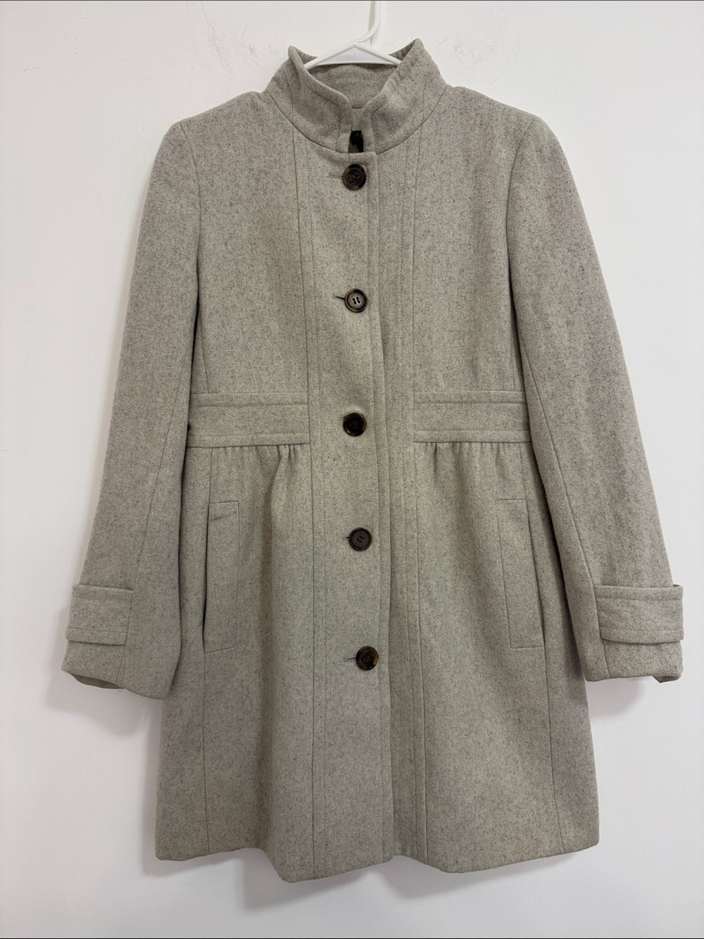 J. Crew Light Cream with Gray specs Stand Collar Pea Coat